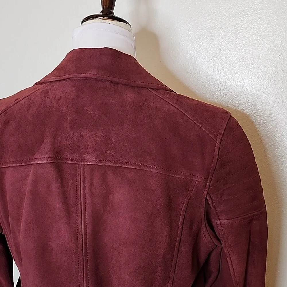 NEW LaMarque Laetica Burgundy Leather Suede Moto Biker Jacket Luxury Celeb Style - Picture 9 of 14